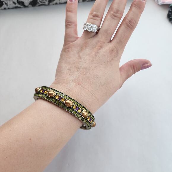 Heidi Daus Bangle Bracelet Hinge Old Gold Bronze Cognac Pearl Everyday elegance - Picture 11 of 12